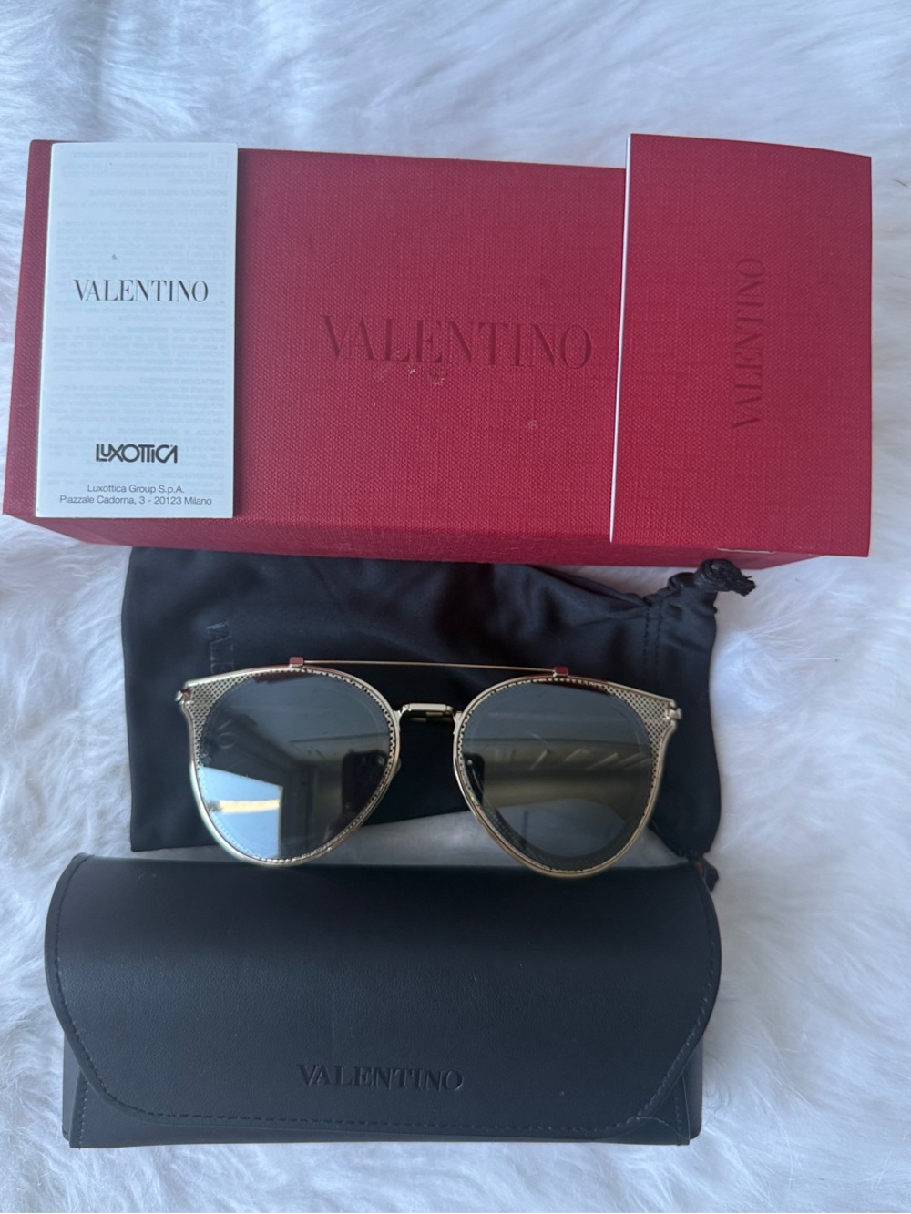 Valentino Gold Frame Sunglasses with Dark Gray Lenses